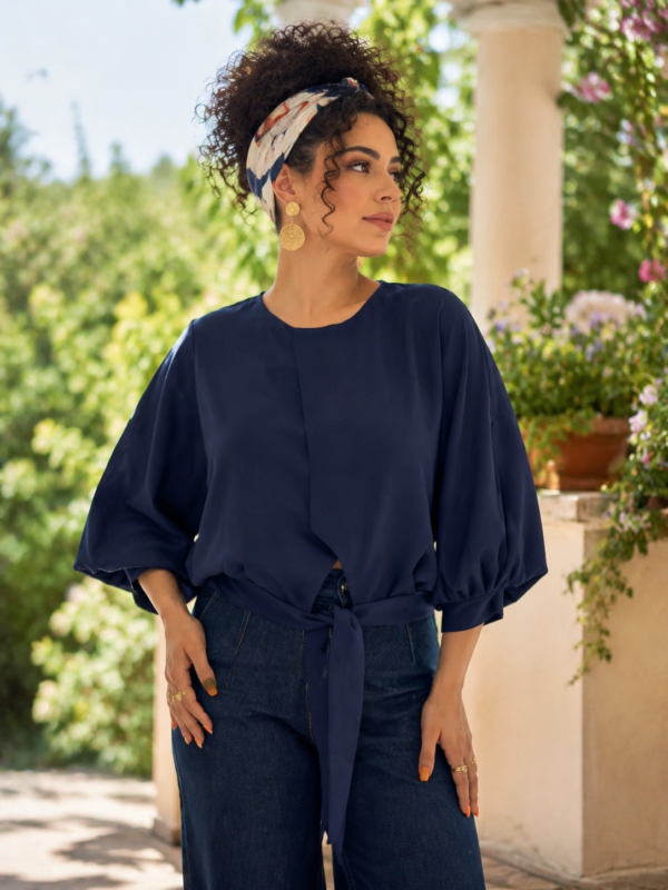 شومیز مجلسی گره ای Valerie سرمه ای - الیزه ترک کد 5120401