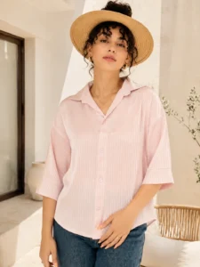شومیز بیسیک Elvena صورتی - پری راه راه ترک کد 5110103